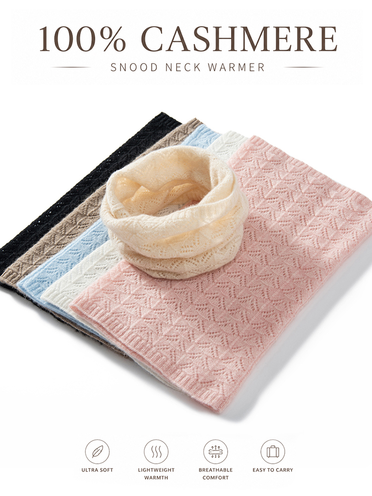 Infinity Scarf Knit - ผ้าพันคอไหมแคชเมียร์แท้ 100% สำหรับผู้หญิง ลายถักแบบแฟนพอยท์เทล น้ำหนักเบา ให้ความอบอุ่น