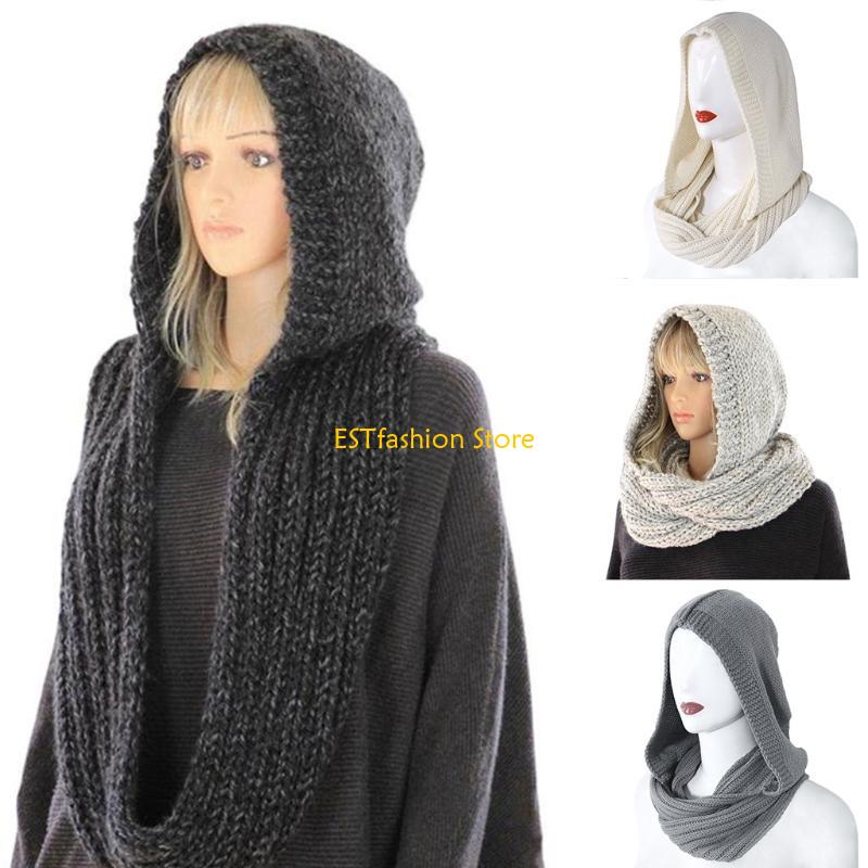 Infinity Scarf Knit - Y5GC ผู้หญิงฤดูหนาวถักฮู้ดสำหรับผ้าพันคออินฟินิตี้ผ้าคลุมไหล่กันลมห่อที่ปิดหูคออบอุ่น